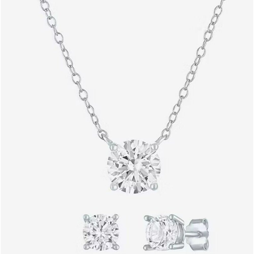 Lab Created White Sapphire Sterling Round 2-pc. Jewelry Set Necklace Earrings